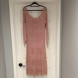 Elegant Vintage Pink Crochet Dress